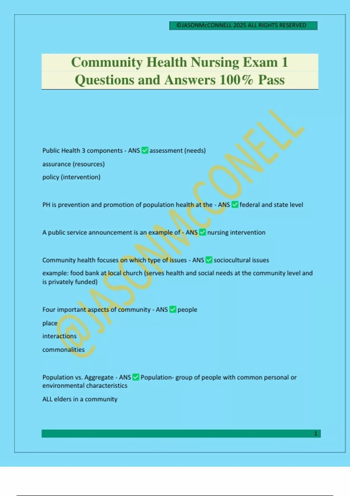 Community Health Nursing Exam 1 Questions and Answers 100% Pass ...