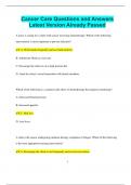 Cancer Care Questions and Answers Latest Version Already Passed