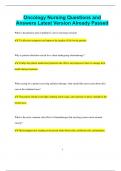 Oncology Nursing Questions and Answers Latest Version Already Passed