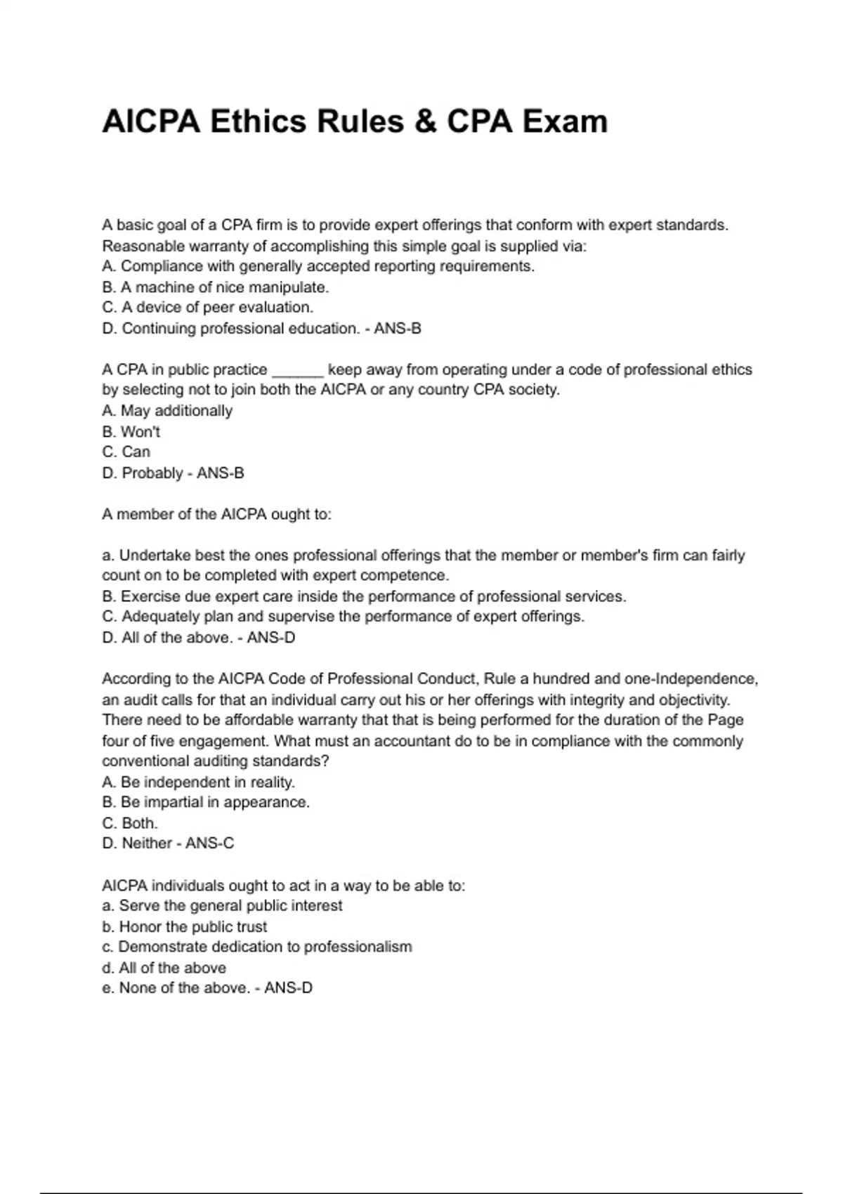 AICPA Ethics Rules & CPA Exam (2025/2026 NEWEST UPDATE) COMPLETE QUESTIONS AND VERIFIED ANSWERS ...