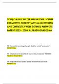   TCEQ CLASS D WATER OPERATORS LICENSE EXAM WITH CORRECT ACTUAL QUESTIONS AND CORRECTLY WELL DEFINED ANSWERS LATEST 2025 - 2026  ALREADY GRADED A&plus;