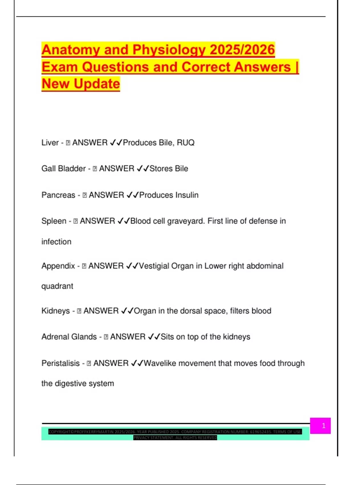 Anatomy and Physiology 2025/2026 Exam Questions and Correct Answers ...
