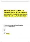 HEARING AID SPECIALIST EXAM QUIZ EXAM WITH CORRECT ACTUAL QUESTIONS AND CORRECTLY WELL DEFINED ANSWERS LATEST 2025 - 2026  ALREADY GRADED A&plus; 