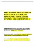   CA HA DISPENSING WRITTEN EXAM WITH CORRECT ACTUAL QUESTIONS AND CORRECTLY WELL DEFINED ANSWERS LATEST 2025 - 2026 ALREADY GRADED A&plus; 