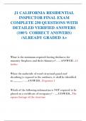 J1 CALIFORNIA RESIDENTIAL  INSPECTOR FINAL EXAM  COMPLETE 250 QUESTIONS WITH  DETAILED VERIFIED ANSWERS  &lpar;100&percnt; CORRECT ANSWERS&rpar;  &sol;ALREADY GRADED A&plus;