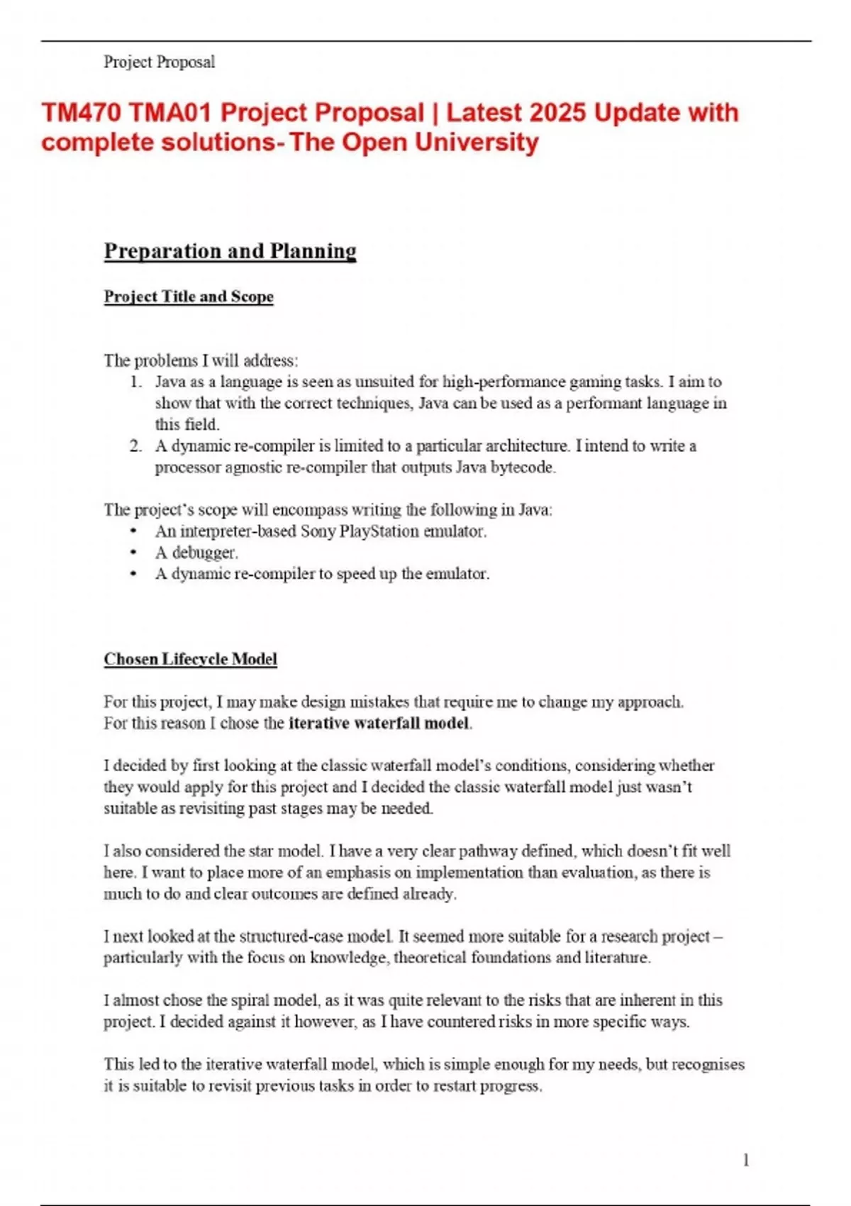 TM470 TMA01 Project Proposal | Latest 2025 Update with complete ...