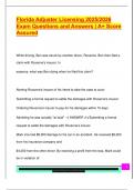 Florida Adjuster Licensing 2025&sol;2026  Exam Questions and Answers &vert; A&plus; Score  Assured