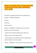 MEDCA PHLEBOTOMY EXAM 2025&sol;2026  EXAM QUESTIONS AND ANSWERS &vert;  100&percnt; PASS 