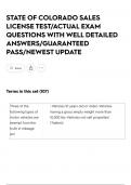 STATE OF COLORADO SALES LICENSE TEST&sol;ACTUAL EXAM QUESTIONS WITH WELL DETAILED ANSWERS&sol;GUARANTEED PASS&sol;NEWEST UPDATE 