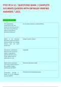 FTCE PE K-12 &sol; QUESTIONS BANK &sol; COMPLETE ACCURATE QUIZZES WITH DETAILED VERIFIED ANSWERS &sol; 2025&period; 