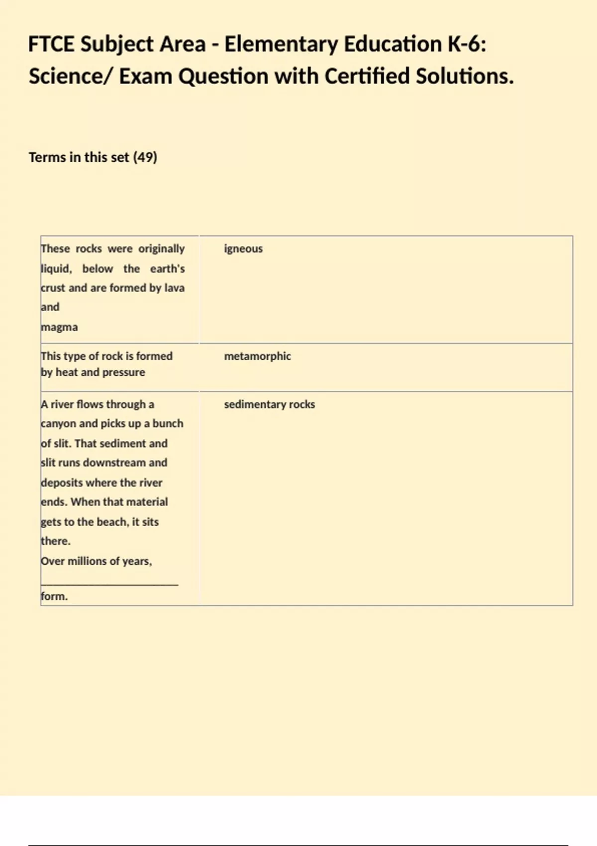 FTCE Subject Area - Elementary Education K-6: These rocks were ...