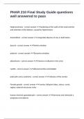 PHAR 210 Final Study Guide questions well answered to pass
