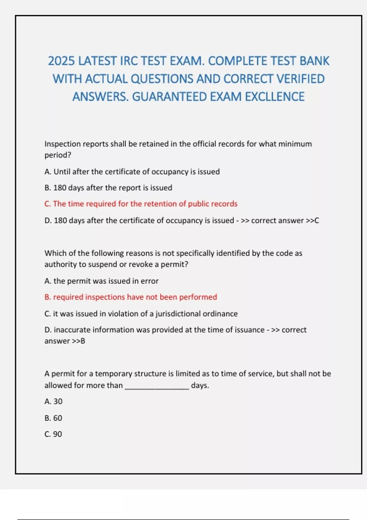 2025 LATEST IRC TEST EXAM. COMPLETE TEST BANK WITH ACTUAL QUESTIONS AND ...