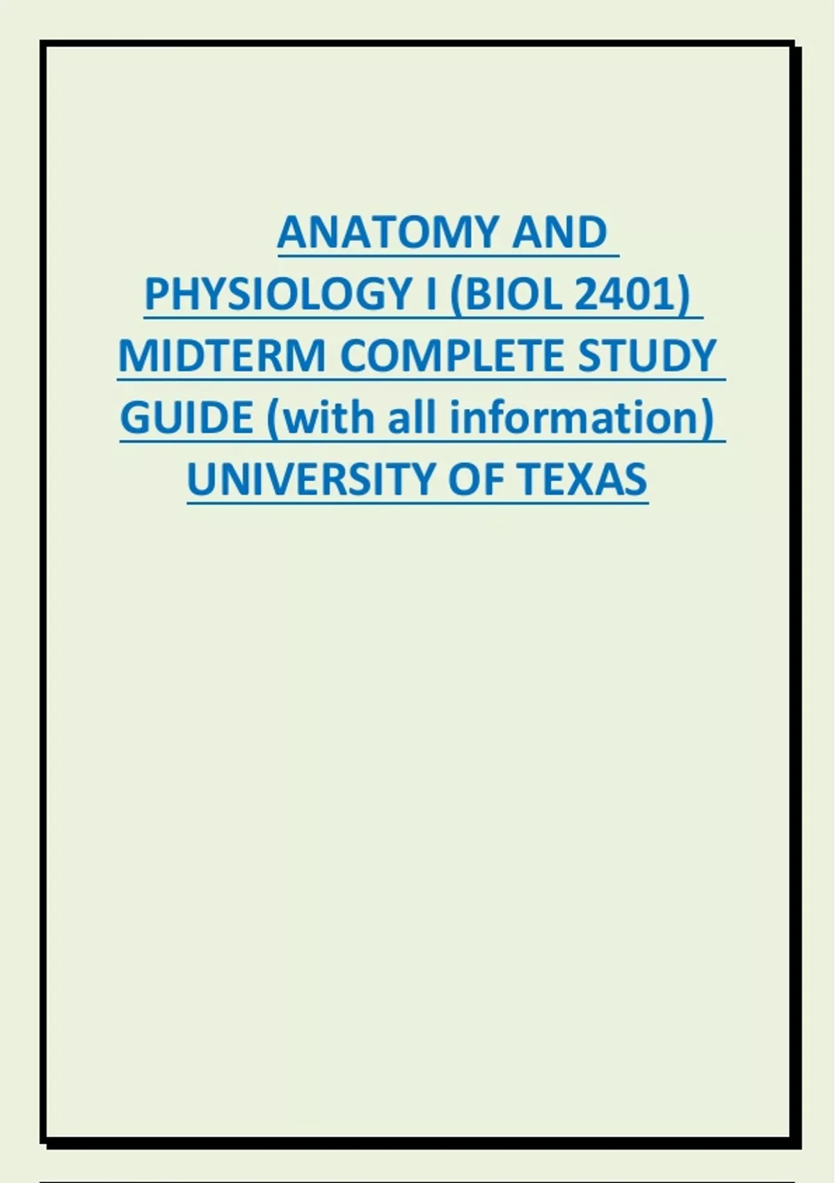 Anatomy and Physiology I (BIOL 2401) Midterm Study Guide | Complete ...