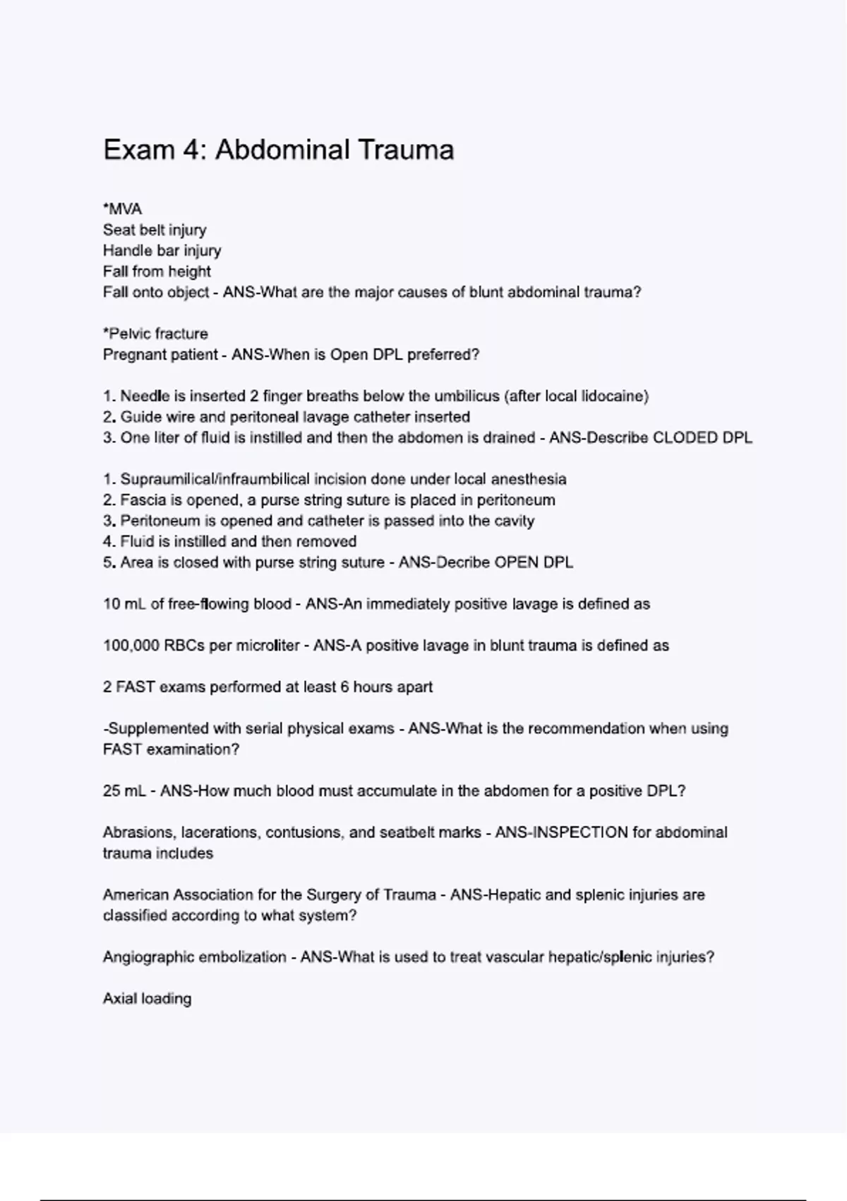 Exam 4; Abdominal Trauma Questions and Verified Answers | 100% Correct ...