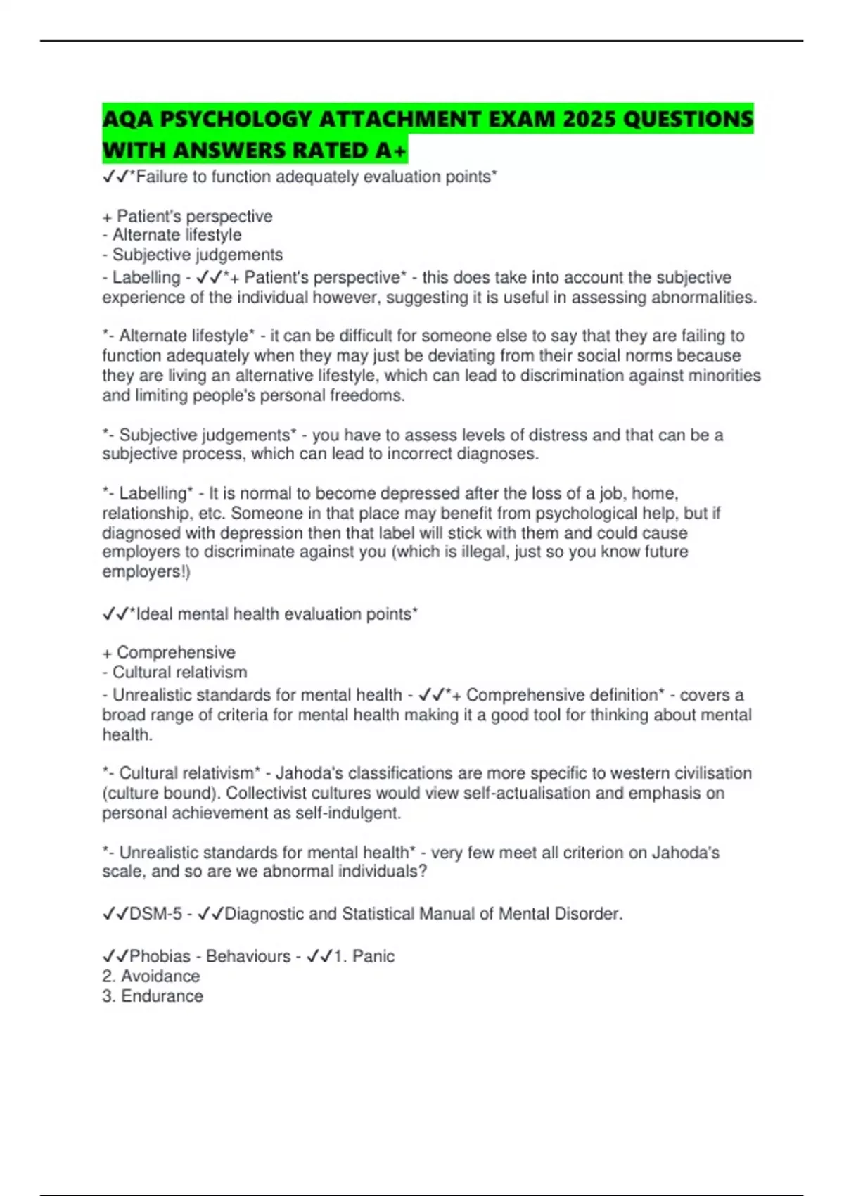 AQA PSYCHOLOGY ATTACHMENT EXAM 2025 QUESTIONS WITH ANSWERS RATED A+ ...