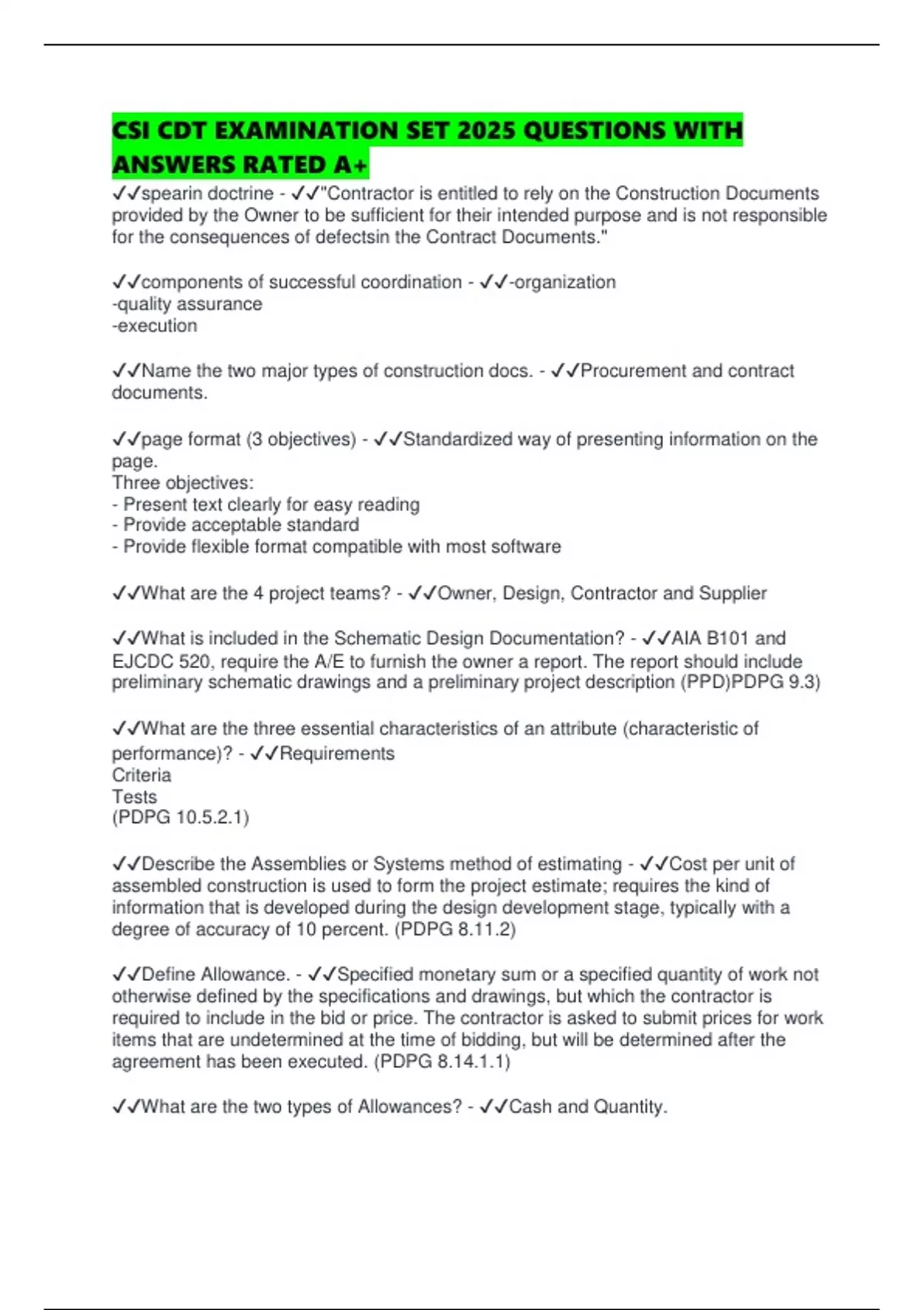 CSI CDT EXAMINATION SET 2025 QUESTIONS WITH ANSWERS RATED A+ - Cdt ...