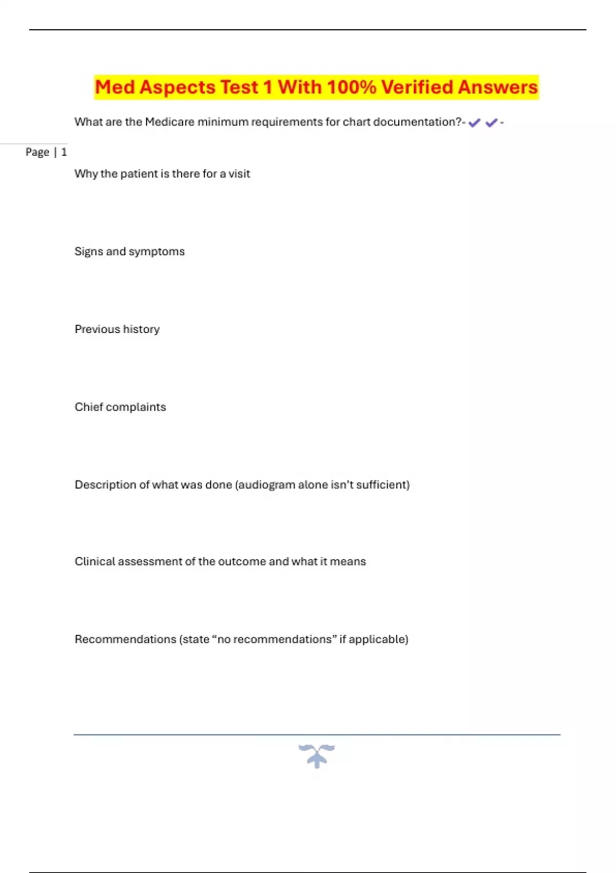 Med Aspects Test 1 With 100% Verified Answers - Med Aspects - Stuvia NL