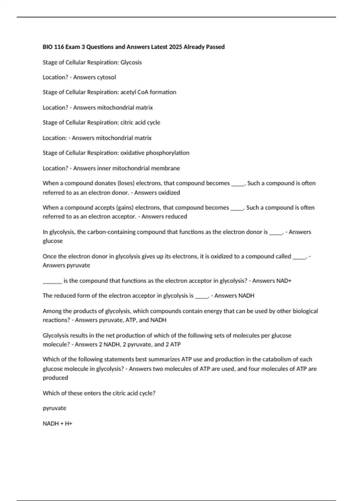 BIO 116 Exam 3 Questions and Answers Latest 2025 Already Passed - BIO ...