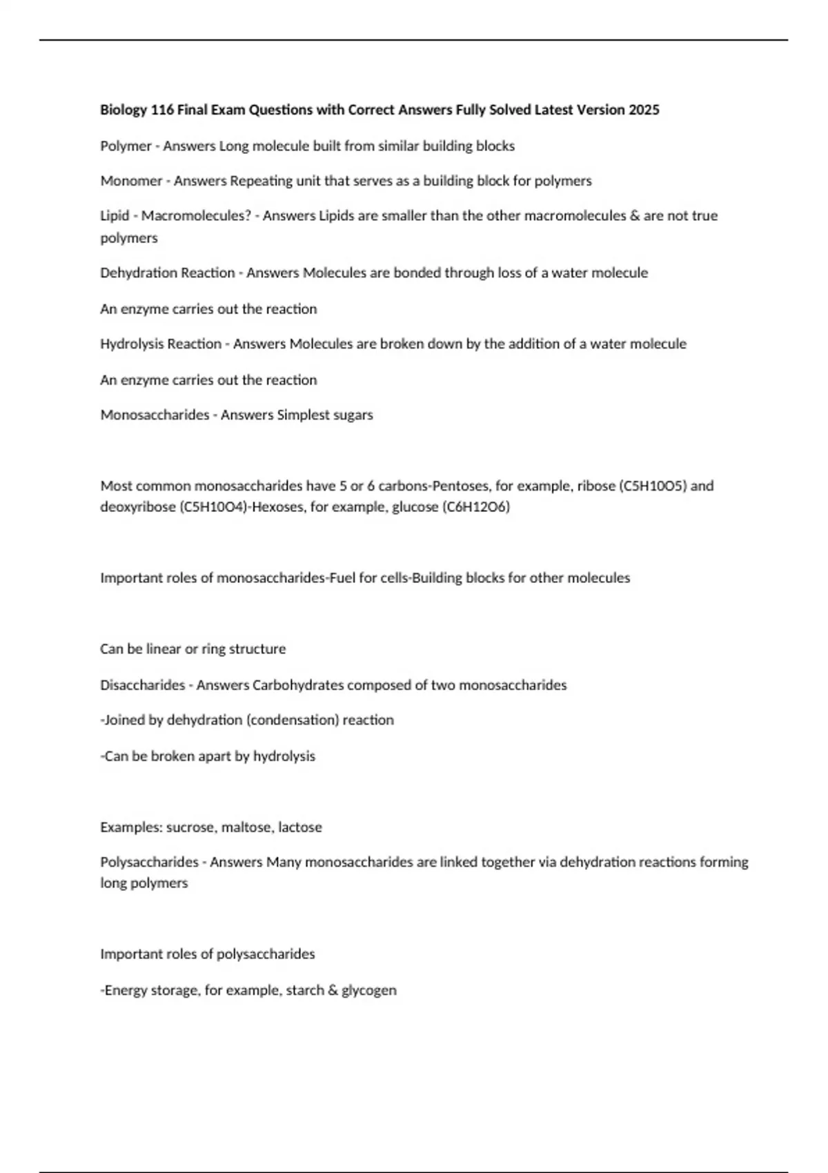 Biology 116 Final Exam Questions with Correct Answers Fully Solved ...