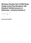 RD Exam Practice Test 1 &lpar;CDR&rpar; Study Guide&rpar; Actual Test Questions with Detailed Verified Answers & Rationales &sol; Already Graded A&plus;