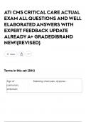 ATI CMS CRITICAL CARE ACTUAL EXAM ALL QUESTIONS AND WELL ELABORATED ANSWERS WITH EXPERT FEEDBACK UPDATE ALREADY A GRADED&vert;BRAND NEW&excl;&lbrace;REVISED&rcub;