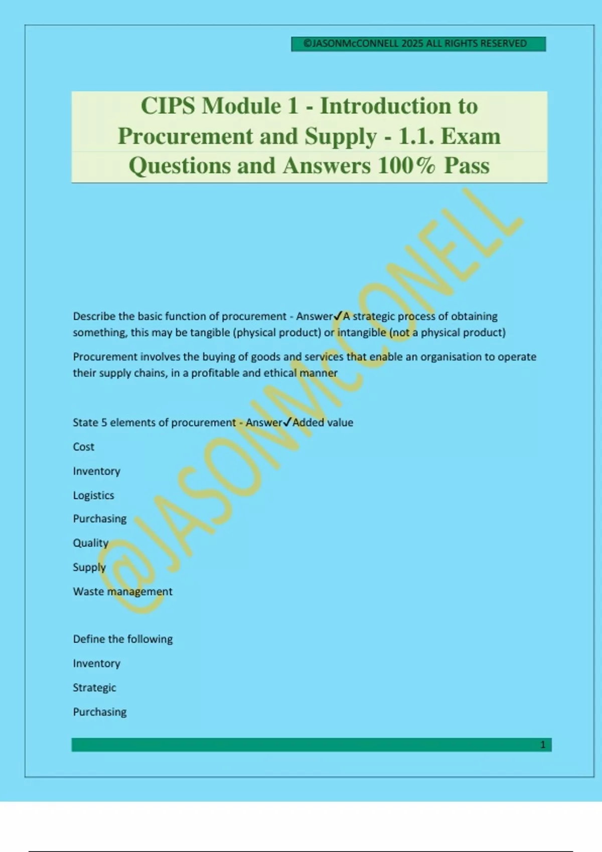 CIPS Module 1 - Introduction to Procurement and Supply - 1.1. Exam ...