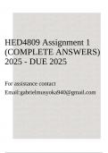 HED4809 Assignment 1 &lpar;COMPLETE ANSWERS&rpar; 2025 - DUE 2025