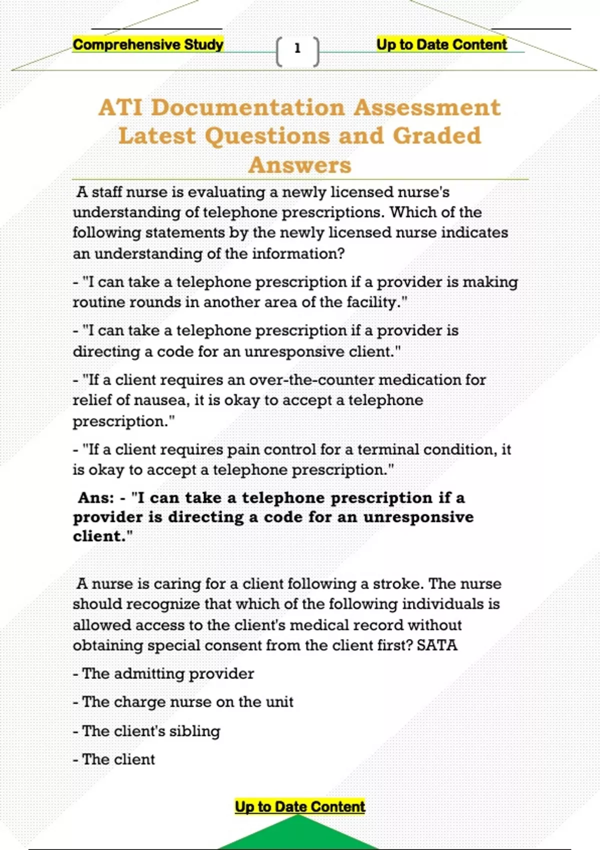 ATI Documentation Assessment Latest Questions and Graded Answers - ATI ...