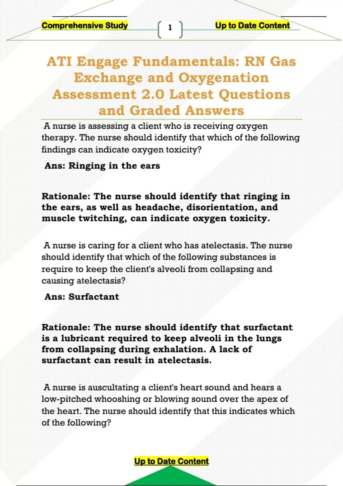 ATI Engage Fundamentals: RN Gas Exchange and Oxygenation Assessment 2.0 ...