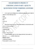 SMARTSHEETS PRODUCT CERTIFICATION PART 1 QUIZ 70 QUESTIONS WITH VERIFIED ANSWERS 2025