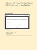 Joshua Law Unit 3 Exam&sol; Real Exam Questions with Correct Answers A&plus; Score Solutions&period;