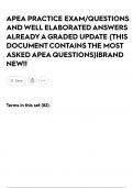 APEA PRACTICE EXAM&sol;QUESTIONS AND WELL ELABORATED ANSWERS ALREADY A GRADED UPDATE &lbrace;THIS DOCUMENT CONTAINS THE MOST ASKED APEA QUESTIONS&rcub;&vert;BRAND NEW&excl;&excl; 