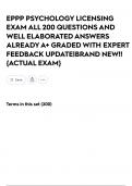 EPPP PSYCHOLOGY LICENSING EXAM ALL 200 QUESTIONS AND WELL ELABORATED ANSWERS ALREADY A&plus; GRADED WITH EXPERT FEEDBACK UPDATE&vert;BRAND NEW&excl;&excl;&lbrace;ACTUAL EXAM&rcub;