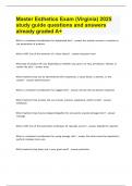 Master Esthetics Exam &lpar;Virginia&rpar; 2025 study guide questions and answers already graded A&plus;