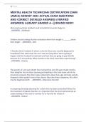 MENTAL HEALTH TECHNICIAN CERTIFICATION EXAM &lpar;AMCA&rpar; NEWEST 2025 ACTUAL EXAM QUESTIONS AND CORRECT DETAILED ANSWERS &lpar;VERIFIED ANSWERS&rpar; ALREADY GRADED A&plus;&vert;&vert; BRAND NEW&excl;&excl;