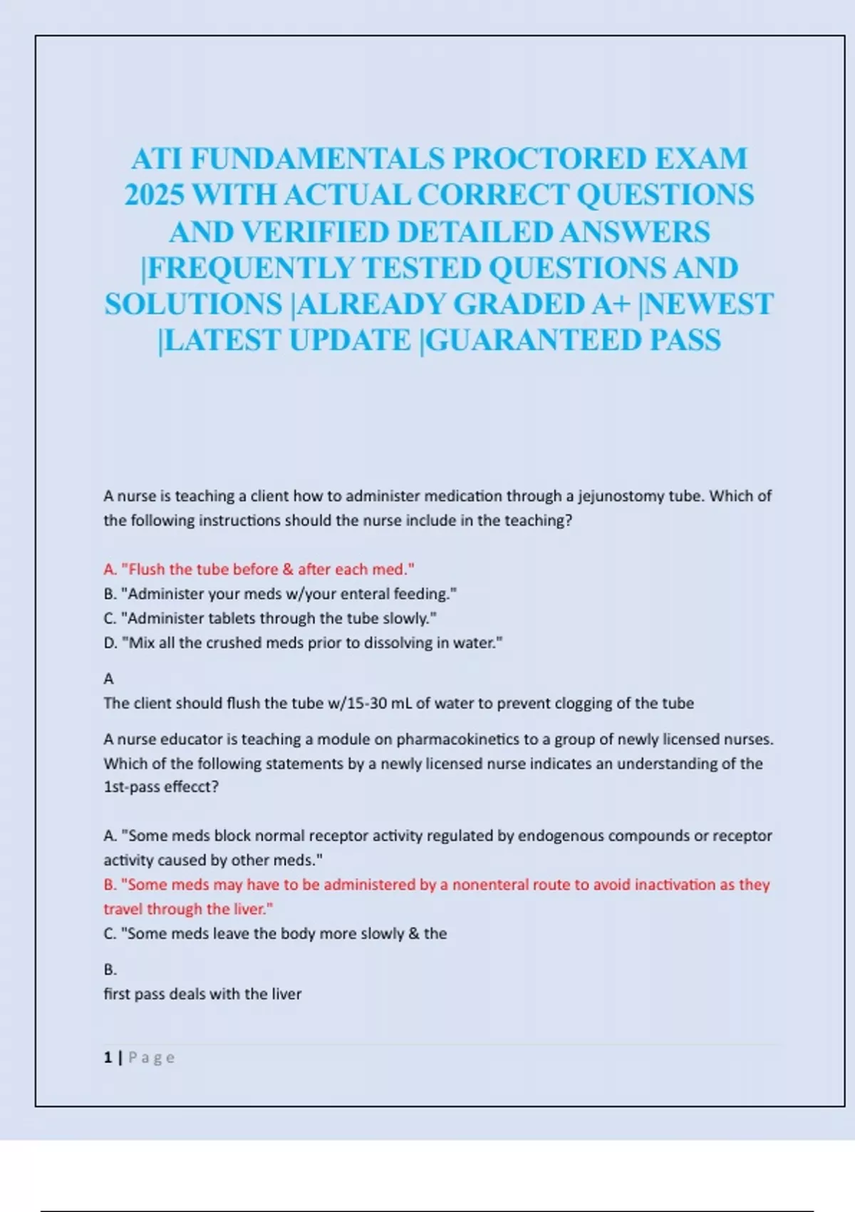 ATI FUNDAMENTALS PROCTORED EXAM 2025 WITH ACTUAL CORRECT QUESTIONS AND ...