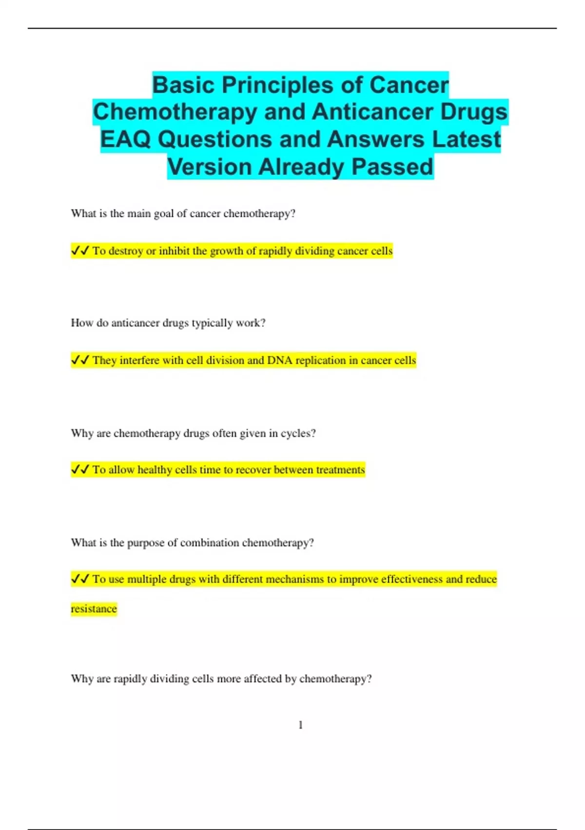 Basic Principles of Cancer Chemotherapy and Anticancer Drugs EAQ ...