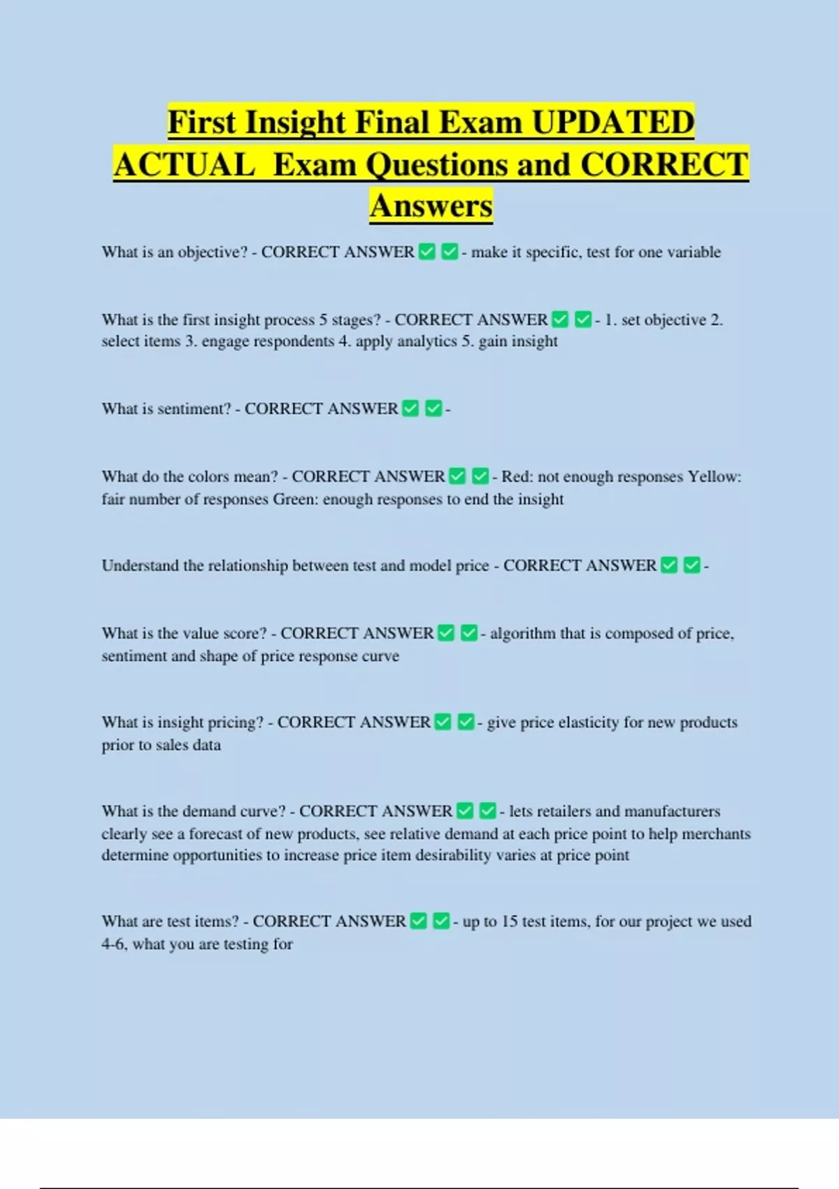 First Insight Final Exam UPDATED ACTUAL Exam Questions and CORRECT ...