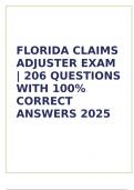 Florida Claims Adjuster Exam &vert; 206 Questions with 100&percnt; Correct Answers