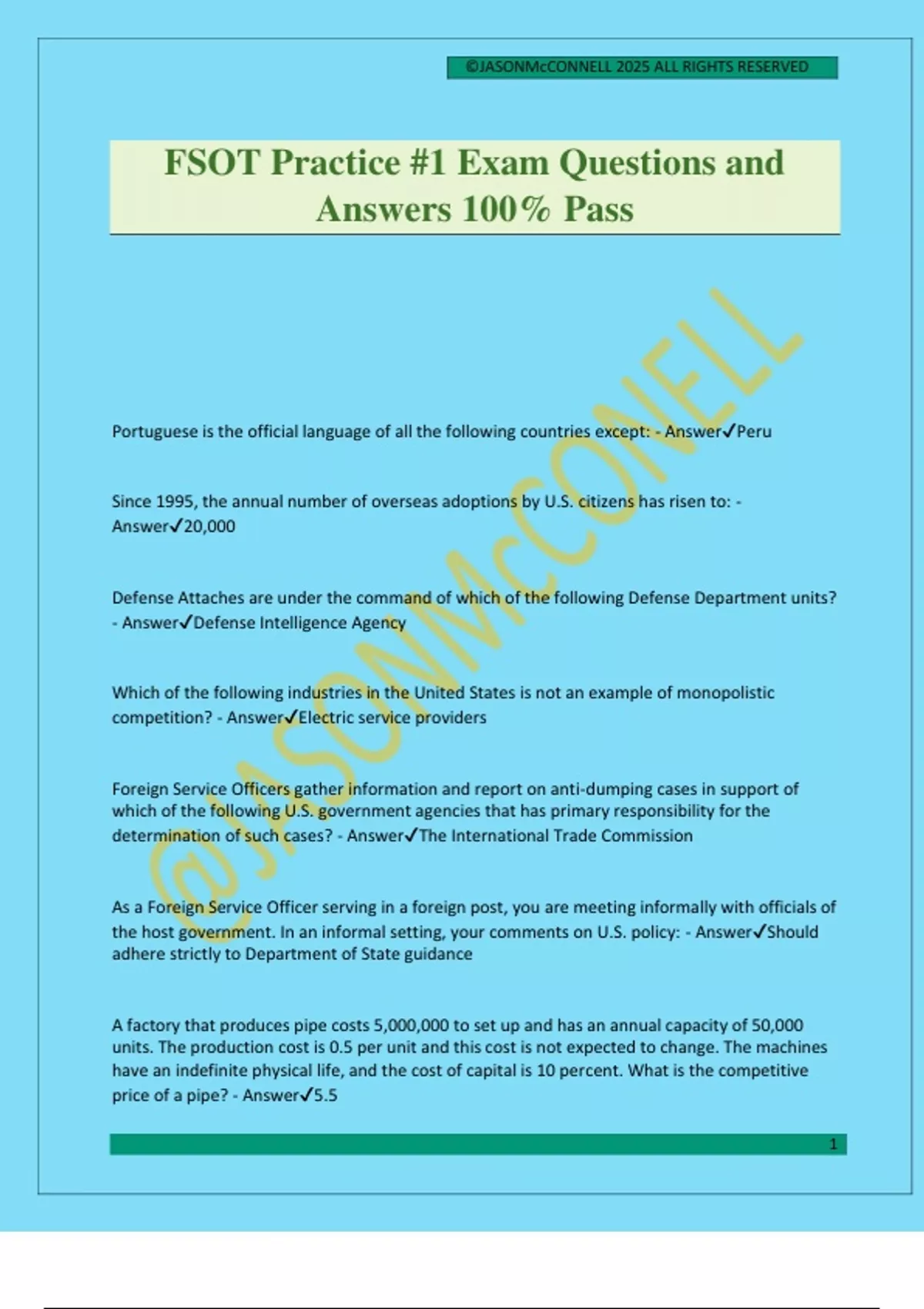 Fsot Example Questions FSOT Practice #1 Exam Questions and Answers 100% Pass - FSOT - Stuvia US