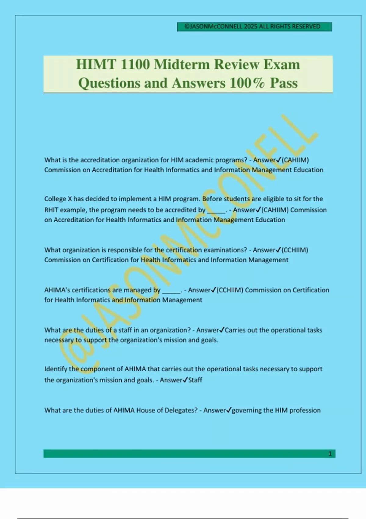 HIMT 1100 Midterm Review Exam Questions and Answers 100% Pass - HIMT ...