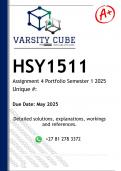 HSY1511 Assignment 4 PORTFOLIO &lpar;DETAILED ANSWERS&rpar; Semester 1 2025 - DISTINCTION GUARANTEED