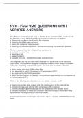 NYC - Final RMO QUESTIONS WITH VERIFIED ANSWERS