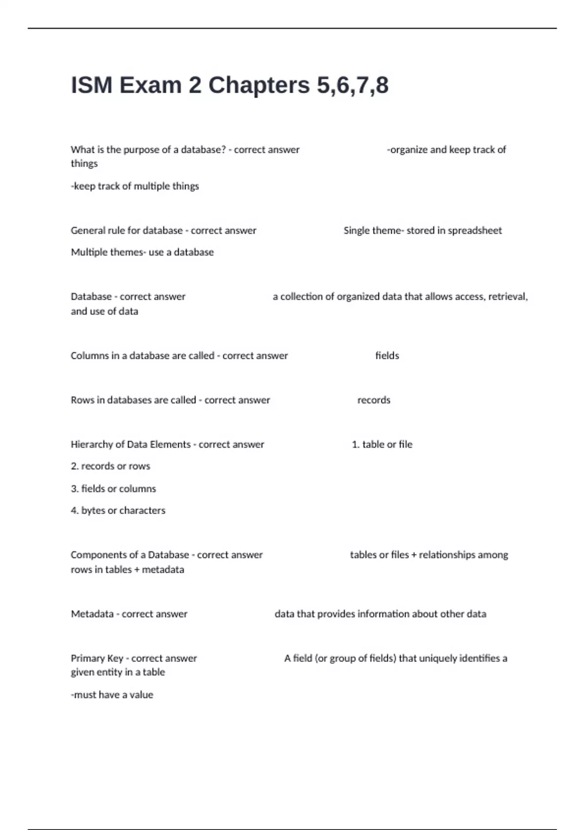 ISM Exam 2 Chapters 5,6,7,8 Questions With All Complete And Verified ...
