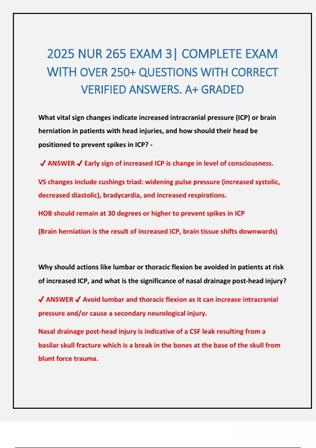 2025 NUR 265 EXAM 3| COMPLETE EXAM WITH OVER 250+ QUESTIONS WITH ...