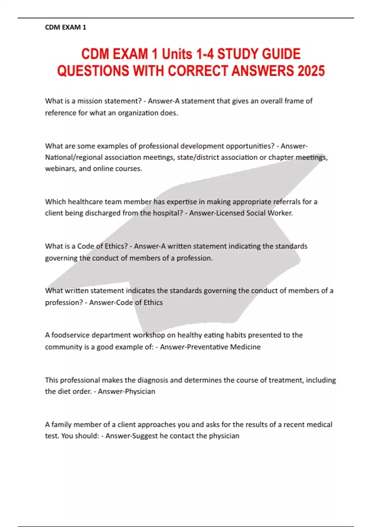 CDM EXAM 1 Units 1-4 STUDY GUIDE QUESTIONS WITH CORRECT ANSWERS 2025 ...