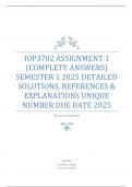 IOP3702 ASSIGNMENT 1  &lpar;COMPLETE ANSWERS&rpar;  SEMESTER 1 2025 DETAILED  SOLUTIONS&comma; REFERENCES &  EXPLANATIONS UNIQUE  NUMBER DUE DATE 2025