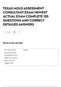 TEXAS MOLD ASSESSMENT CONSULTANT EXAM NEWEST ACTUAL EXAM COMPLETE 120 QUESTIONS AND CORRECT DETAILED ANSWERS