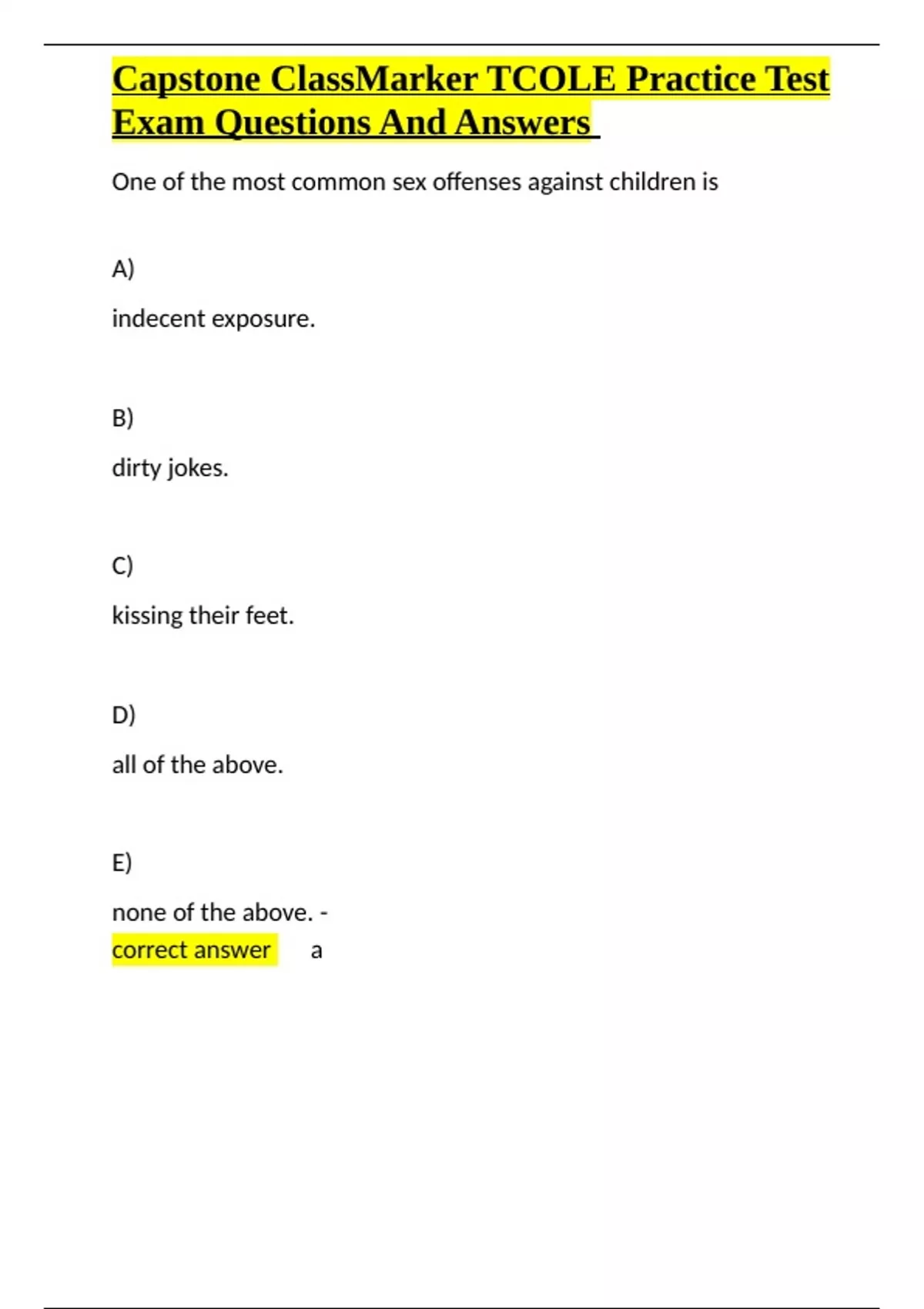 Capstone ClassMarker TCOLE Practice Test Exam Questions And Answers ...
